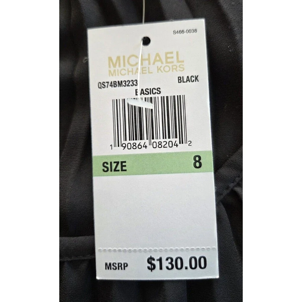 MICHAEL MICHAEL KORS Black Short Sleeve Pleated Top Women's Size 8 NWT